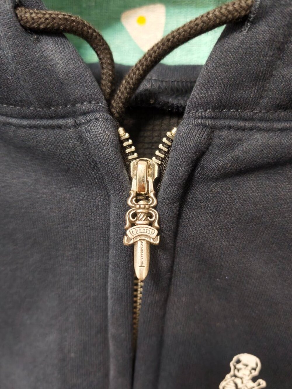 Chrome Hearts Black Full-Zip Hooded Sweatshirt with White Crest - Picture 3 of 10